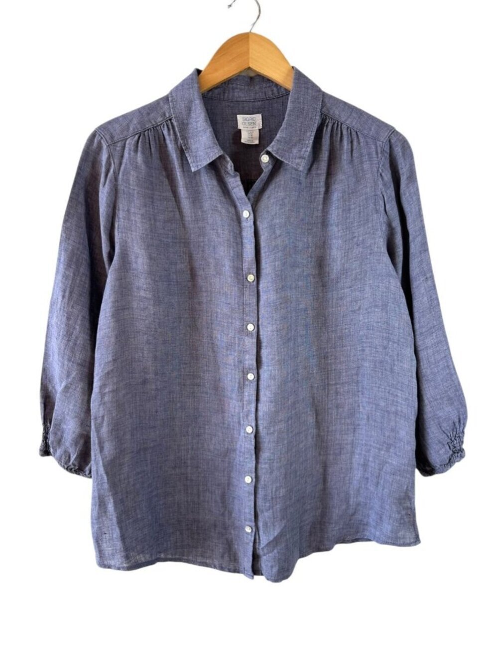 Sigrid Olsen Blue Linen Button Front Shirt Lightweight Relaxed Fit Size M - Picture 2 of 5